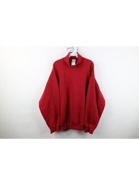 Vintage 90s Streetwear Mens XL Blank Heavyweight Turtleneck Sweatshirt Red USA